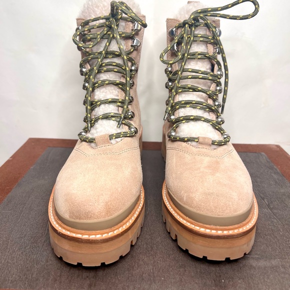 Marc Fisher Shearling Lace-Up Hiker Boots • Suede Lug Sole • Tan • Women’s 7M - Picture 2 of 11